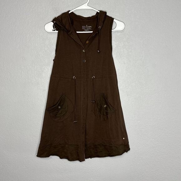 Neon Buddha Brown Tie Waist Hooded Long Vest Set Size Small - Picture 2 of 10